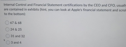  Internal Control and Financial Statement certifications by the CEO and CFO,