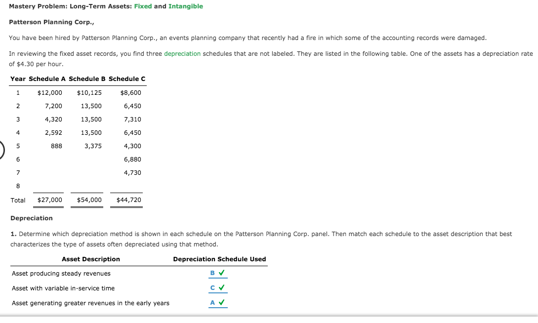 Mastery Problem: Long-Term Assets: Fixed and Intangible Patterson Planning Corp., You