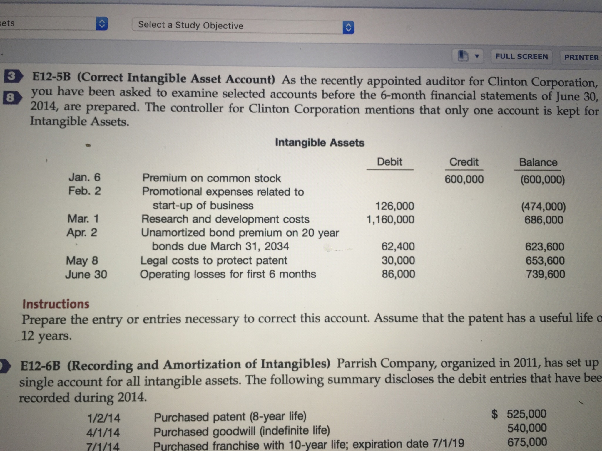 12-5 B 12-5 B E12-5B (Correct Intangible Asset Account) As the recently