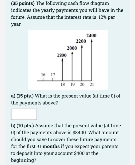 May you please explain your solution clearly (35 points) The following cash