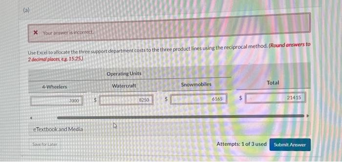 product lines using the reciprocal method. (Round answers to 2 decimal places,