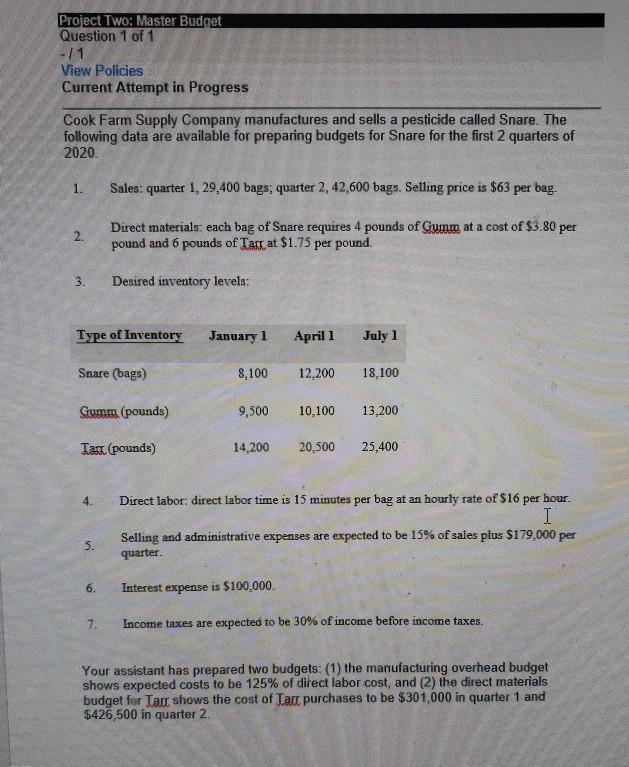 this is all a one question assignment that requires this budgeted