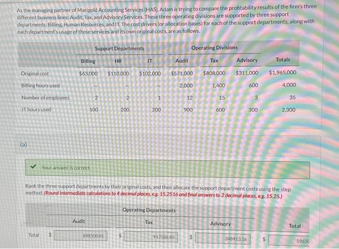 can you please do part (b)? As the managing partner of Marigold