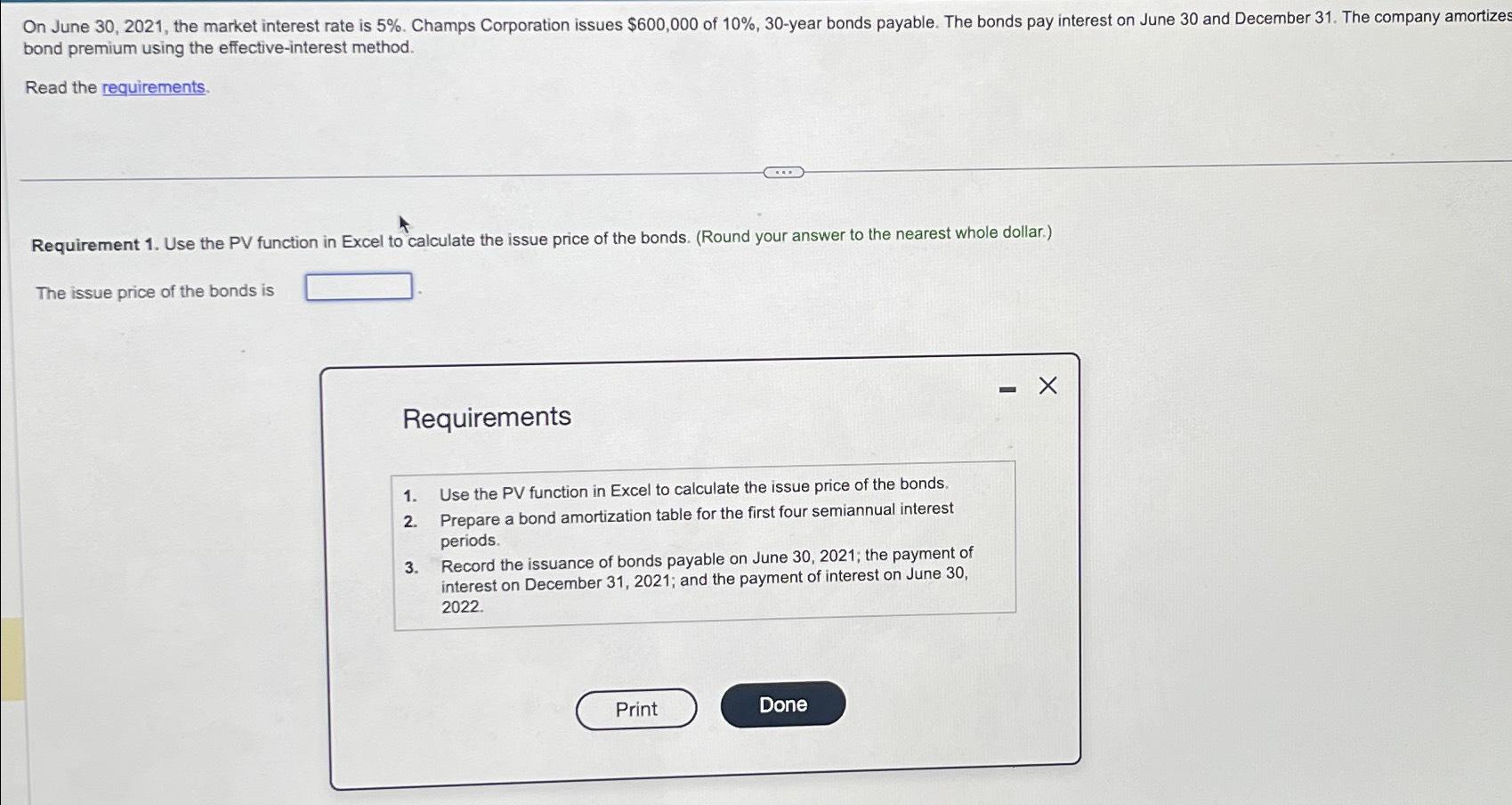  bond premium using the effective-interest method. Read the requirements. Requirement 1.
