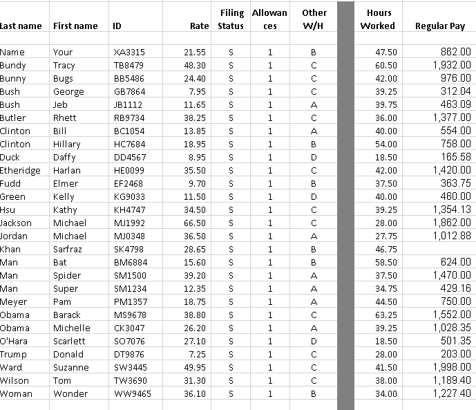 EXCEL PROJECT, ALSO NEED FORMULAS FOR EACH COLUMN Filing Allowan Rate Status