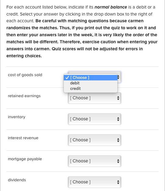  For each account listed below, indicate if its normal balance is