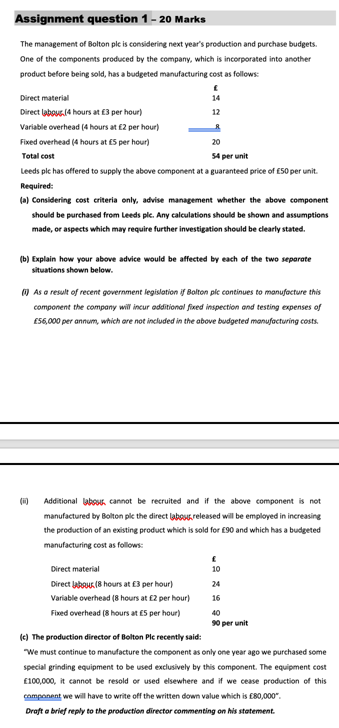  Please answer all parts with details. Assignment question 1 - 20