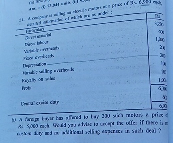  Ans. : (i)73,044 units A company is selling an electric motors