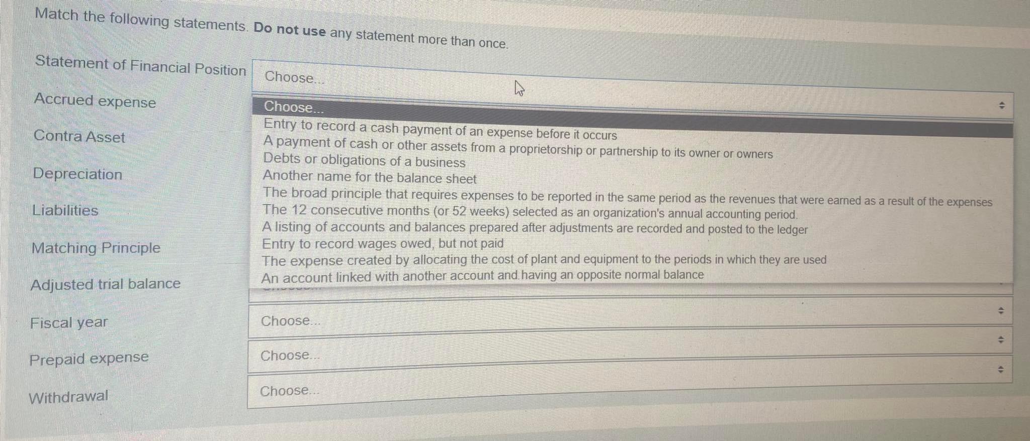  Match the following statements. Do not use any statement more than