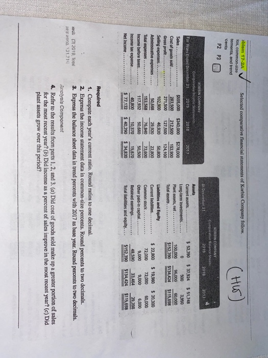 What is the answer to this question? Selected comparative financial statements of