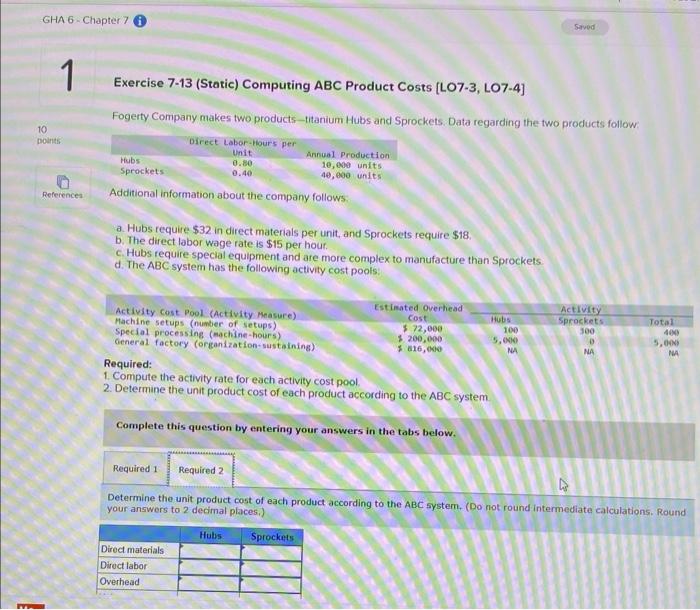 Fogerty Company makes two products - Iitanium Hubs and Sprockets. Data regarding