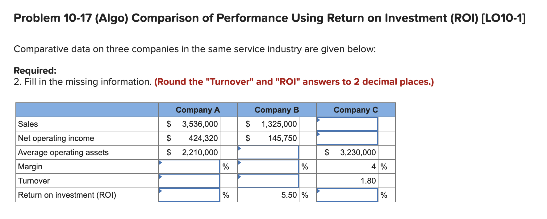 Please fill in the blanks and explain Problem 10-17 (Algo) Comparison of
