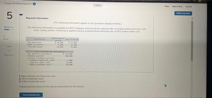  Chapter 19 HW Assignment Save Exit Check my i 5 Required