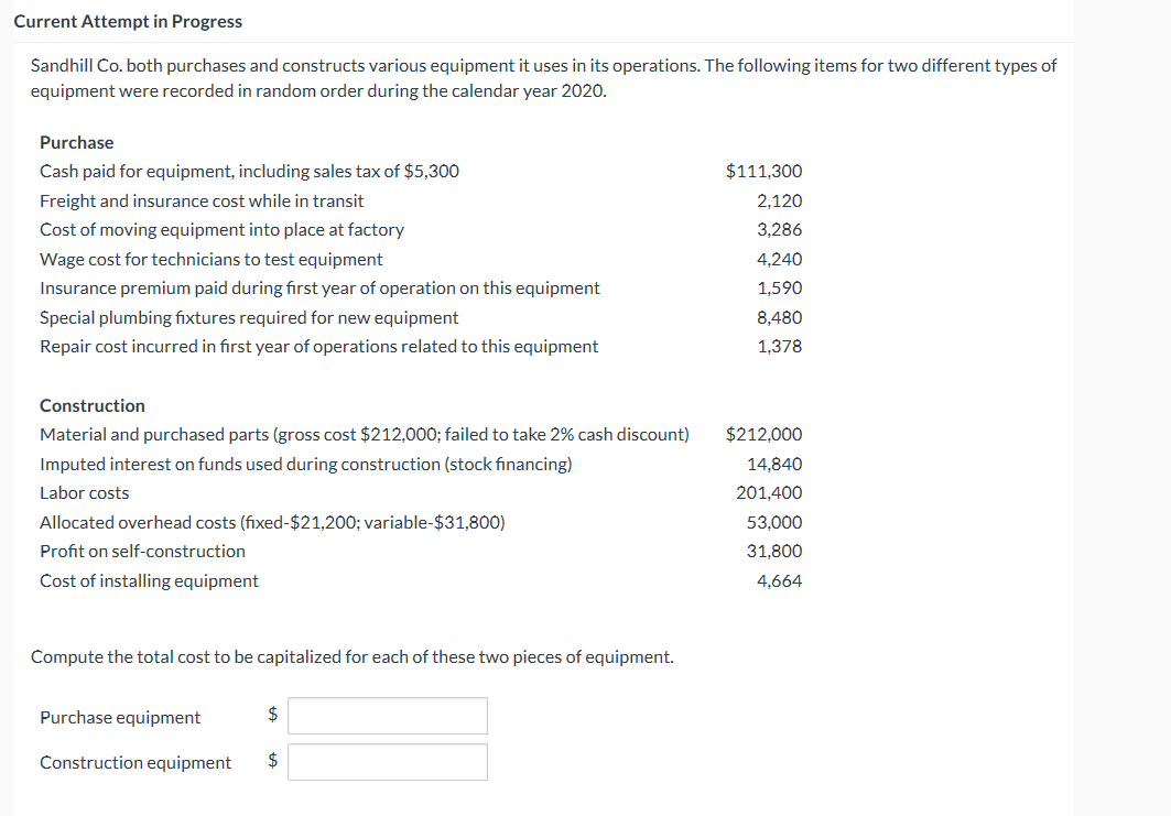  Current Attempt in Progress Sandhill Co. both purchases and constructs various