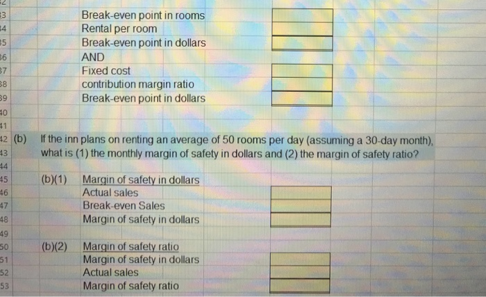 determine its break-even point. The inn has 75 rooms that are rented