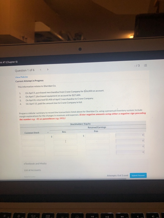 On April 7, purchased equipment on account for $27,600. 3. On April
