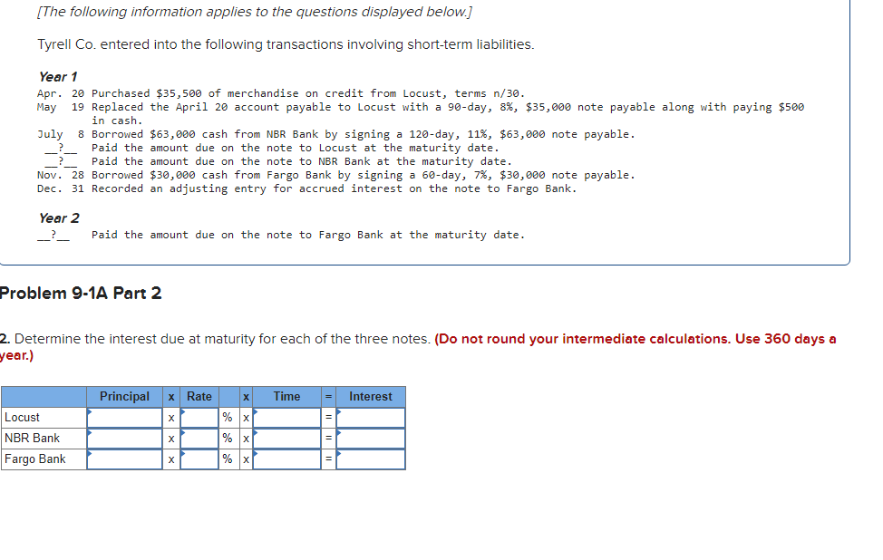 following information applies to the questions displayed below.] Tyrell Co. entered into