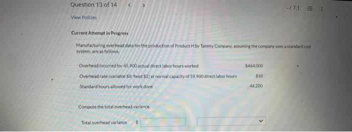  Current Attempt in Progress Manufacturing over head data for the production