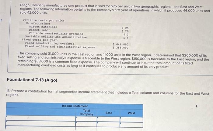 Company manufactures one product that is sold for $75 per unit in