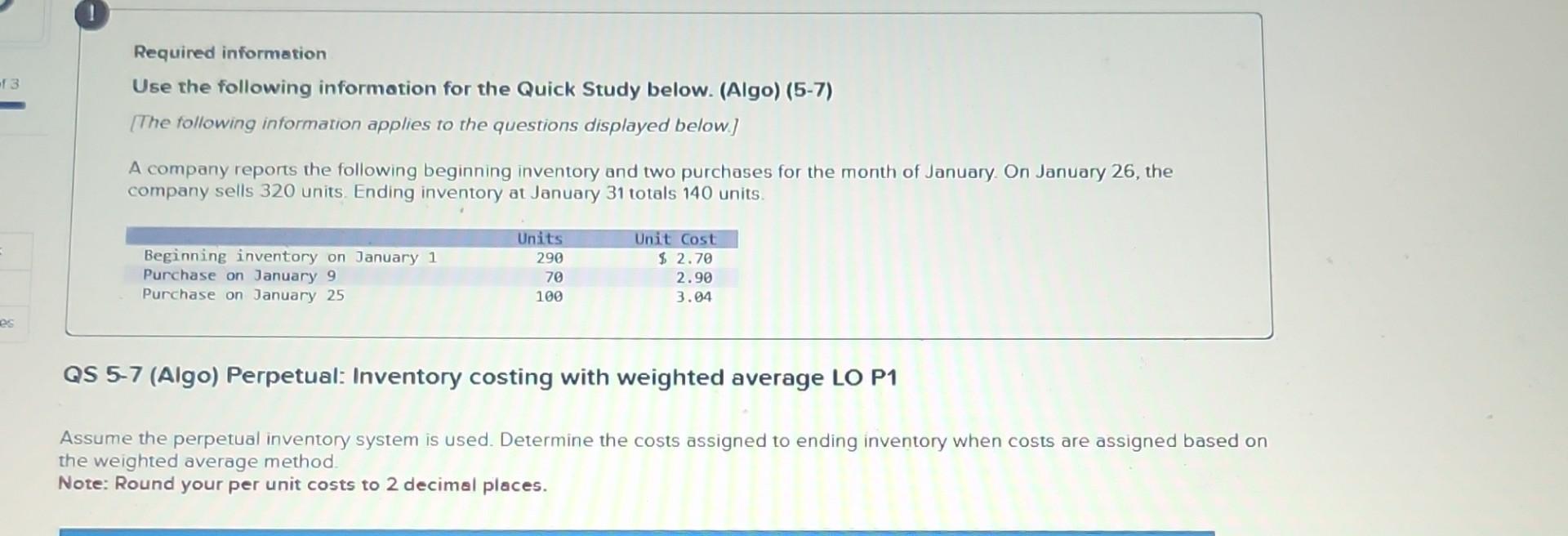  Required information Use the following information for the Quick Study below.