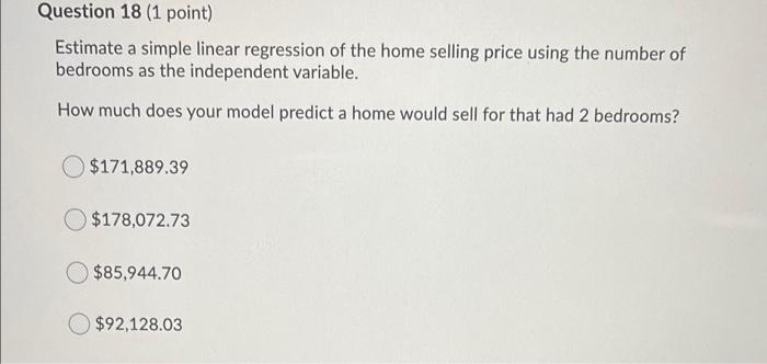 data on a sample of home Selling Prices in dollars (dependent variable).