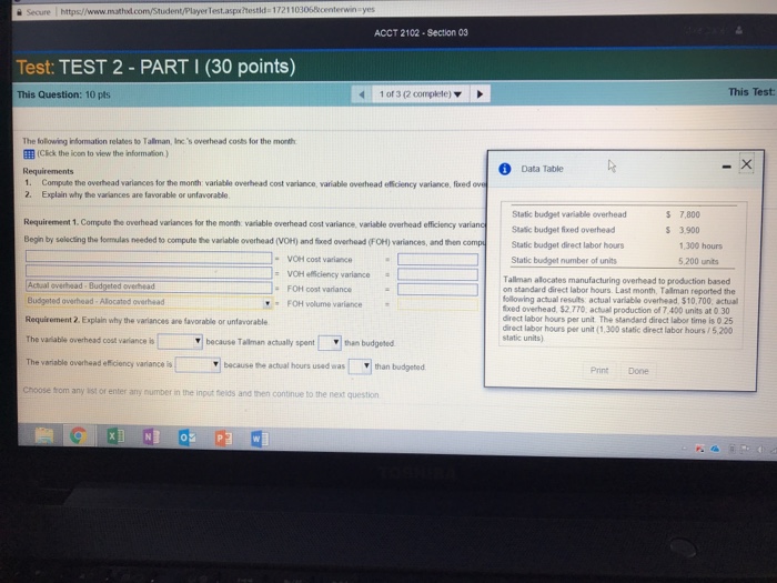  ACCT 2102 Section 03 Test: TEST 2 - PART I (30
