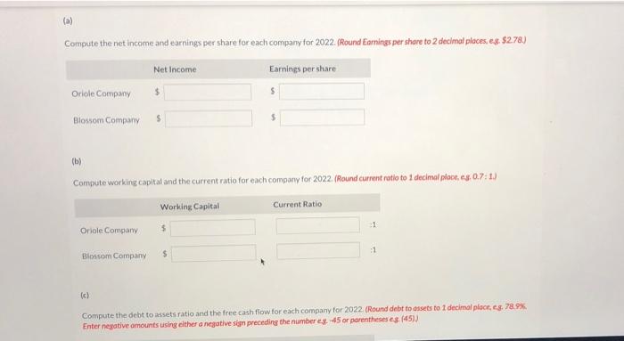 Company and Blossom Company, two competitors, appear below. All balance sheet data