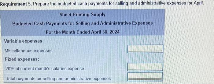 for April. Assume the company does not use short-term financing to maintain