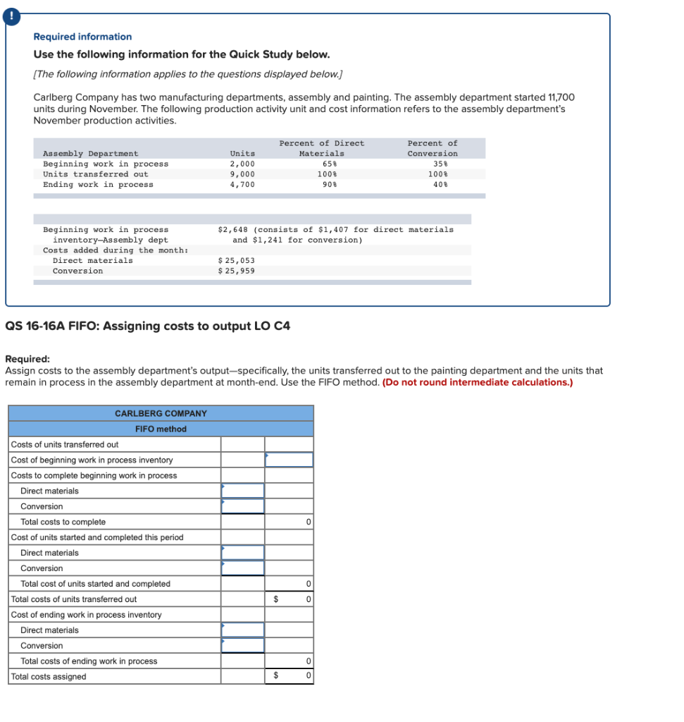  Required information Use the following information for the Quick Study below.