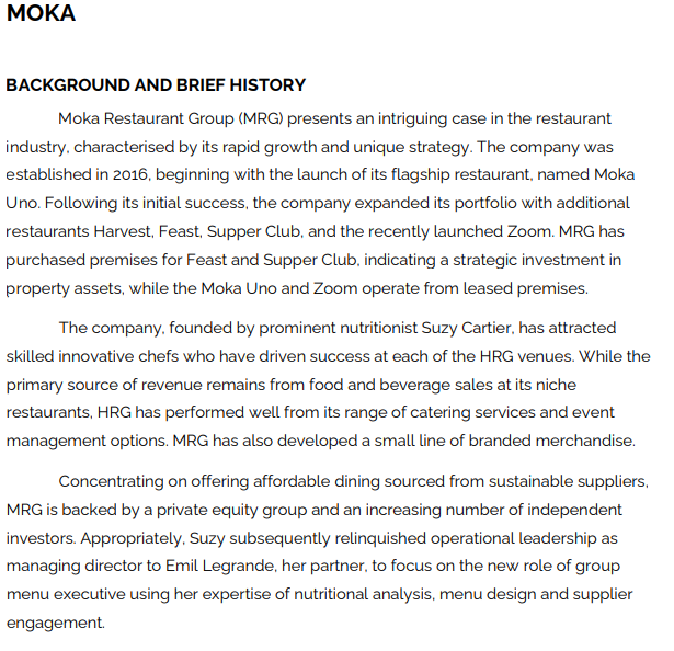  QUESTIONS 1) PART B Identify any specific issues with Mokas current