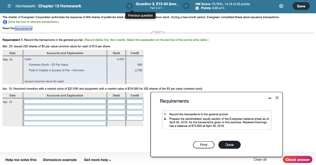 E Homework: Chapter 13 Homework Question 3, E13-24 (boo... Part 2