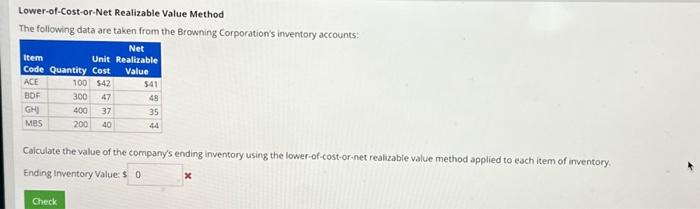  Lower-of-Cost-or-Net Realizable Value Method The following data are taken from the