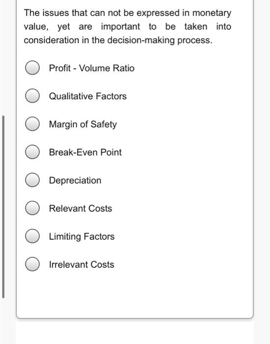  The issues that can not be expressed in monetary value, yet