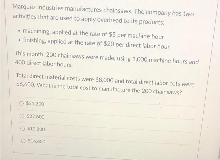The company uses Activity Based Costing and has the following activities that