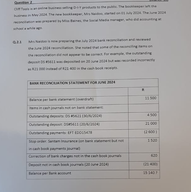  24 Q.2.1.2 Was Miss Baines correct to show the bank charges