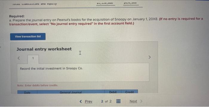 credits. b. Prepare a consolidation worksheet on the acquisition date, January 1,