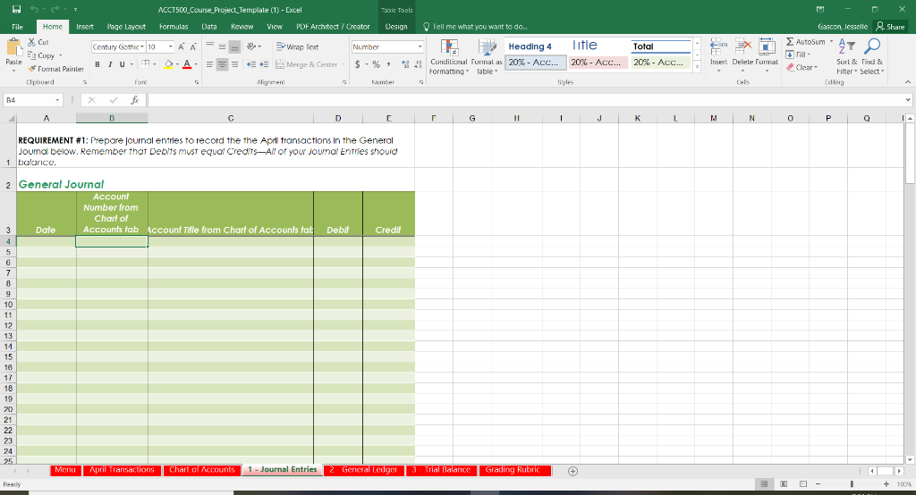 the information you will need to complete the project. The template also