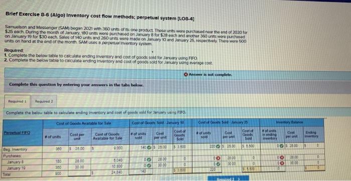  Brief Exercise 3-6 (Algo) Inventory cost flow methods; perpetual system (LO8.41