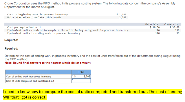  Crone Corporation uses the FIFO method in its process costing system.