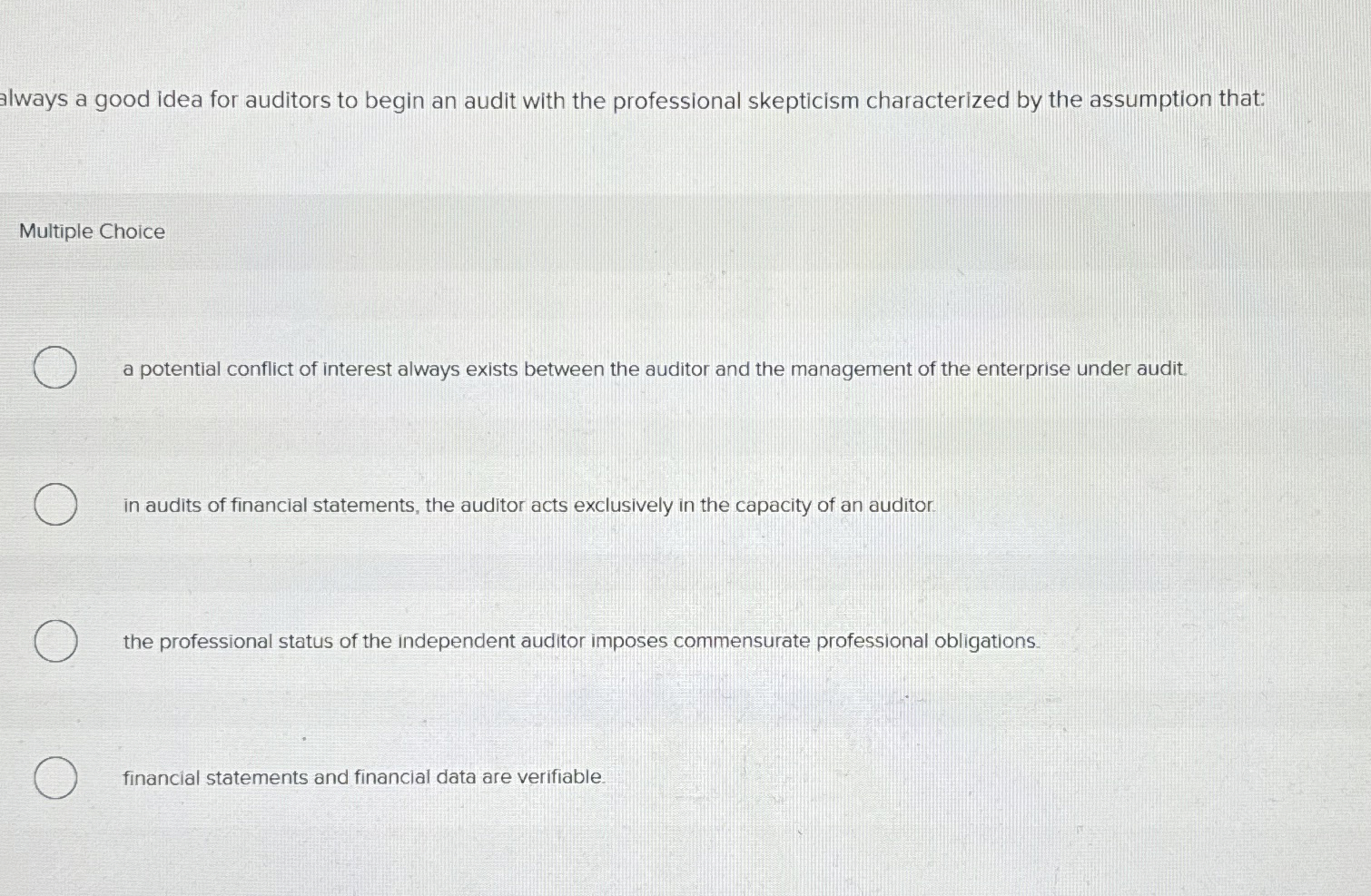  always a good idea for auditors to begin an audit with