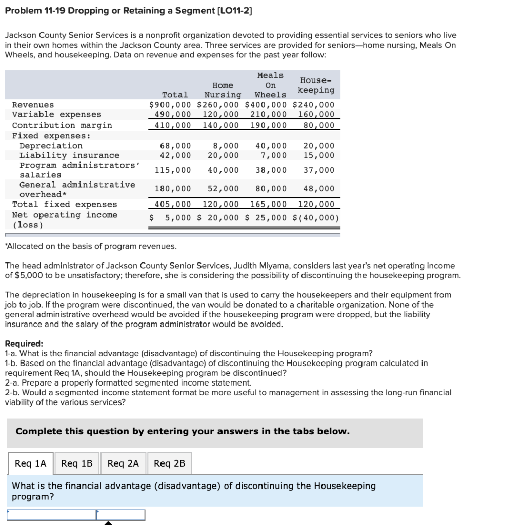  Problem 11-19 Dropping or Retaining a Segment (LO11-2] Jackson County Senior