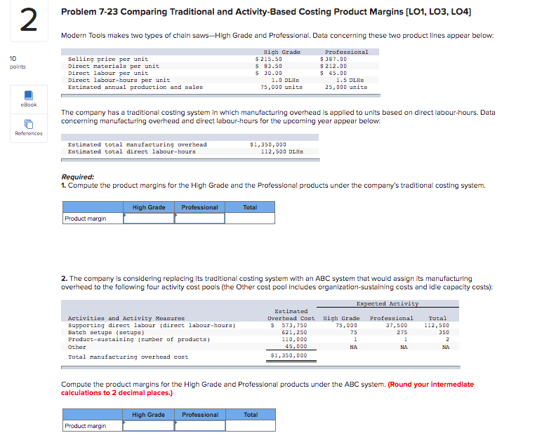  Problem 7-23 Comparing Traditional and Activity-Based Costing Product Margins [LO1, LO3,