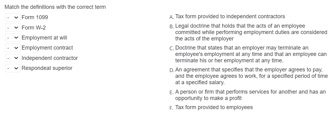 1. 2. 3. Match the definitions with the correct term Form 1099