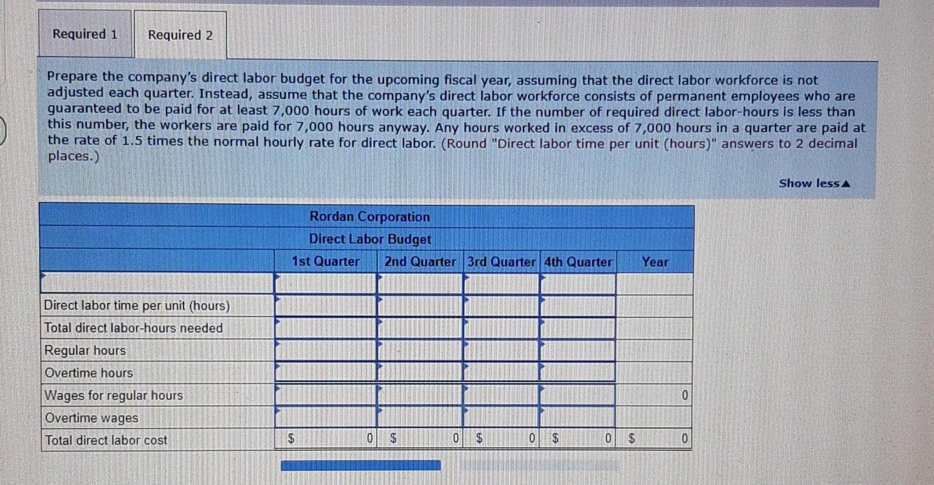 are paid $14.00 per hour. Required: 1. Prepare the company's direct labor