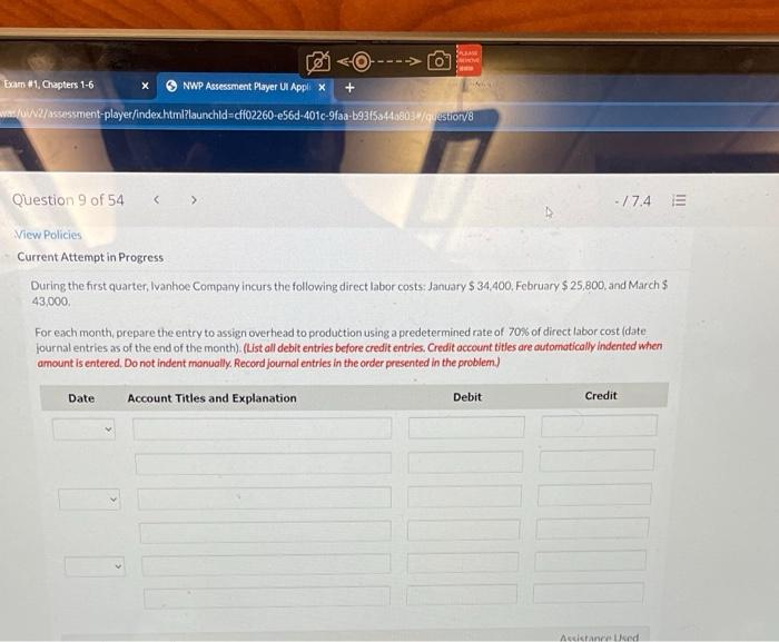  -O- Eam #1, Chapters 1-6 X NWP Assessment Player Ul Applix