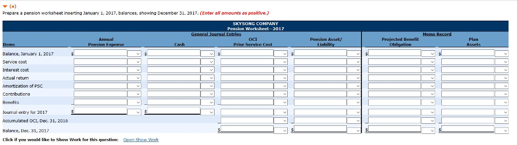 song Company provides the following information about its defined benefit pension plan