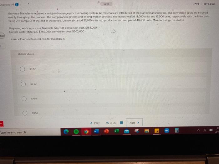  Saved Help Chapter 14 Save & E Universal Manufacturing uses a