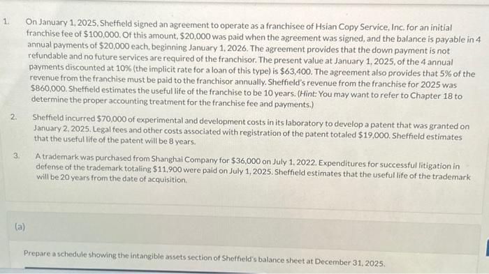 please prepare a schefule showing the intangible assets AND a partial income