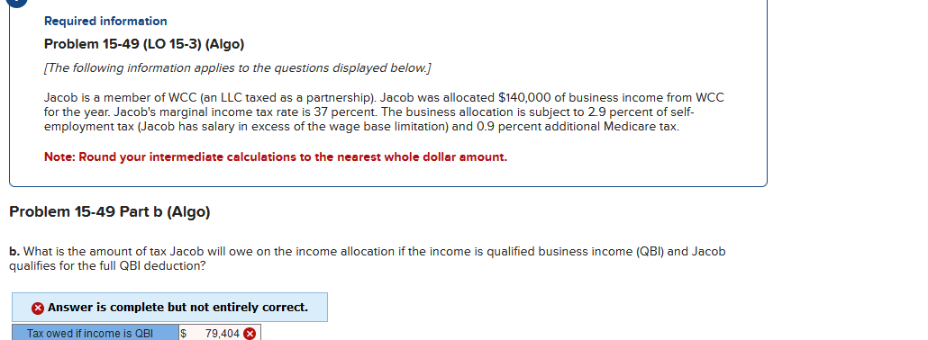  Required information Problem 15-49(LO 15-3)(Algo) [The following information applies to the