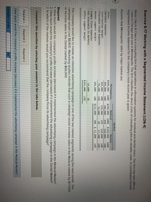  Exercise 6-17 Working with a Segmented Income Statement (L06-4) Raner, Harris
